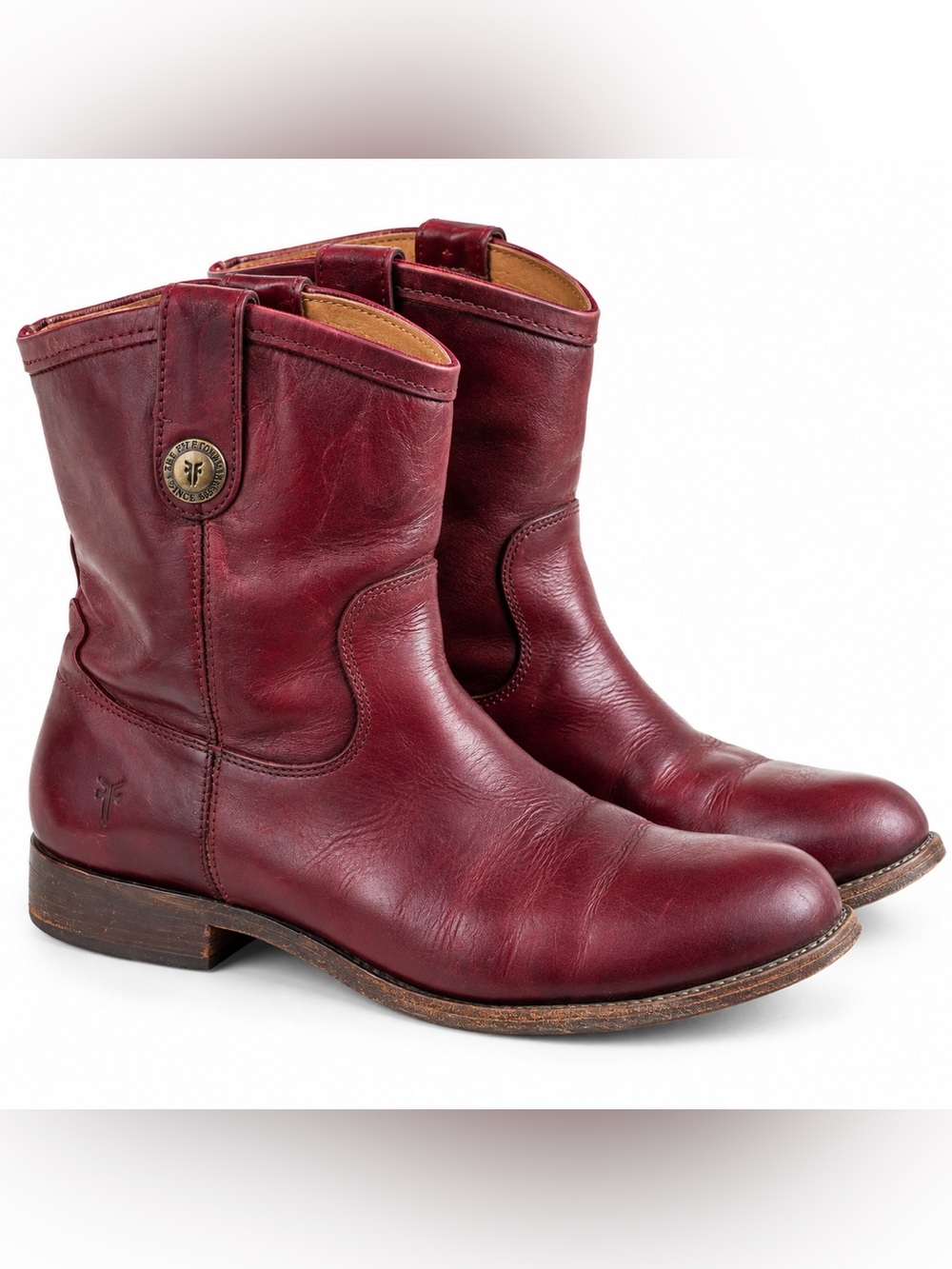 Frye Melissa Button Short Boots Bordeaux Merlot Leather Size 11